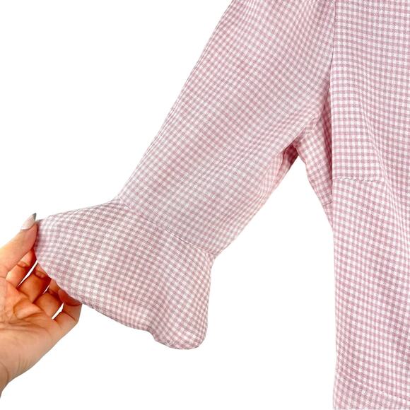 First Monday Pink and White Gingham Ruffle Trim Wrap Dress Small Coquette - Picture 4 of 8
